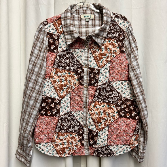 Rockin C Patchwork Quilted Shirt Jacket Cottagecore Boho Size XL - Picture 2 of 7